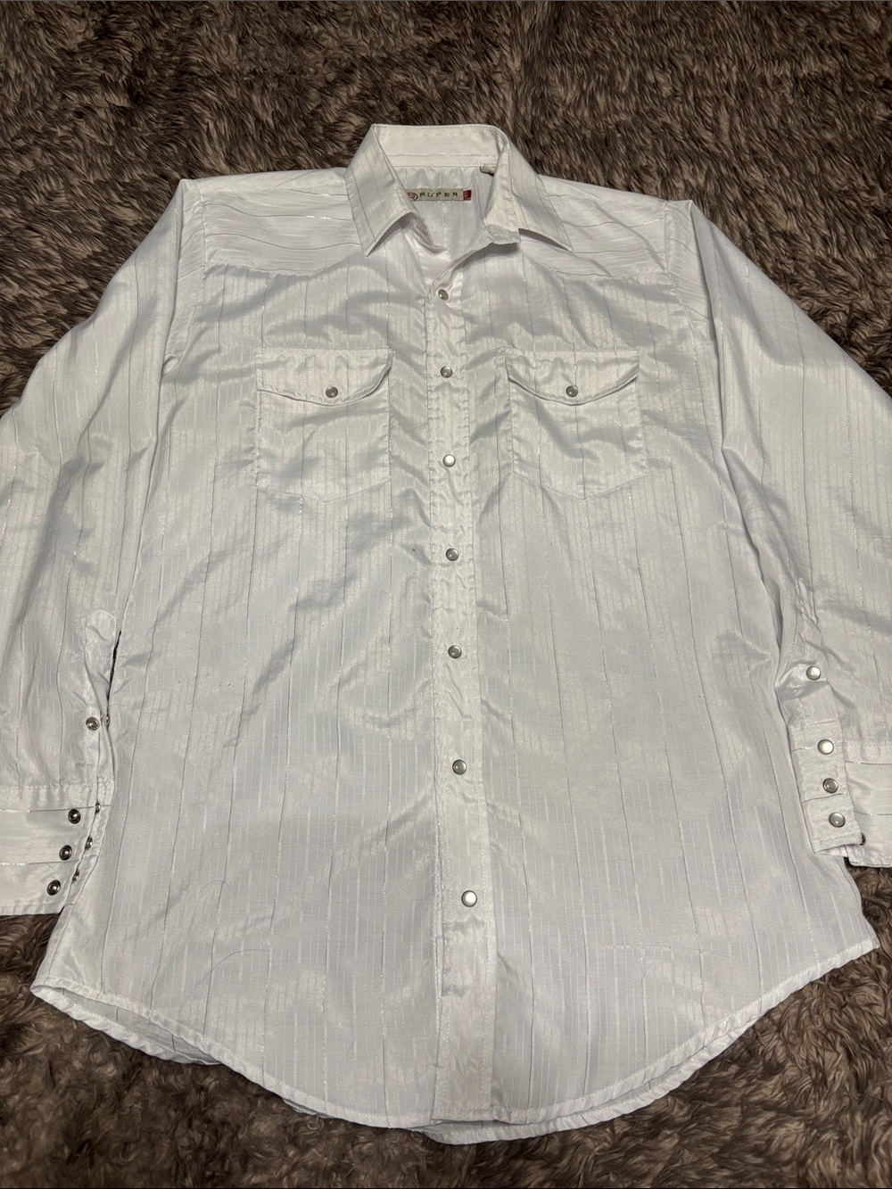 Roper White Silver Pinstripe Pearl Snap Western Shirt Mens Medium Tall MT